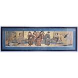 A 19TH CENTURY CHINESE SILKWORK PANEL Qing, depicting immortals. Silk 85 cm x 22 cm.