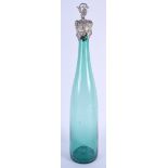 A VICTORIAN SILVER TOPPED GREEN GLASS BOTTLE. 39 cm high.