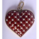A LARGE CONTINENTAL SILVER GILT ENAMEL AND PEARL HEART PENDANT. 31.1 grams. 4.5 cm x 4.25 cm.