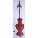 A LARGE 19TH CENTURY CHINESE CINNABAR LACQUER VASE converted to a lamp. Lacquer 43 cm x 15 cm.