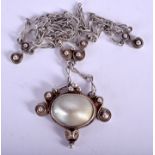 AN ART NOUVEAU SILVER AND PEARL NECKLACE. Pendant 3.5 cm x 2.5 cm.