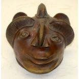 A TRIBAL BRONZE HEAD (POSSIBLY BENIN). 20cm x 22cm x 17