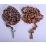 TWO LARGE ANTIQUE CONTINENTAL ROSARY BEAD NECKLACES. (2)