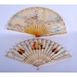 TWO ANTIQUE CONTINENTAL FANS. 58 cm wide open. (2)