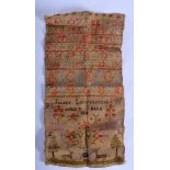 AN ANTIQUE SAMPLER. 40 cm x 20 cm.