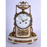 A 19TH CENTURY FRENCH MARBLE AND ORMOLU CLOCK overlaid with foliage. 37 cm x 23 cm.