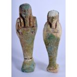 TWO EGYPTIAN FAIENCE USHABTI. 8 cm high. (2)