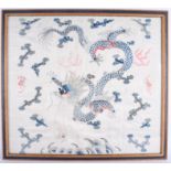 A 19TH CENTURY CHINESE SILKWORK DRAGON PANEL Late Qing. Silk 71 cm x 64 cm.