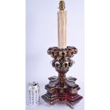 A LARGE 19TH CENTURY BOHEMIAN RUBY GLASS ISLAMIC STYLE CANDLESTICK decorated with gilt scrolls. Glas