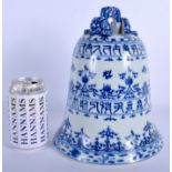 A LARGE CHINESE BLUE AND WHITE BELL 20th Century, painted with flowers and calligraphy. 26 cm x 13 c