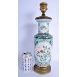 A 19TH CENTURY CHINESE FAMILLE VERTE PORCELAIN ROULEAU VASE converted to a lamp. Porcelain 28 cm hig