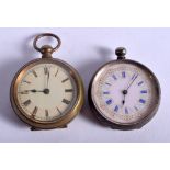 TWO ANTIQUE FOB WATCHES. 3.5 cm wide. (2)