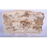 A FINE 18TH/19TH CENTURY CHINESE CARVED BONE PLAQUE Qing, carved with figures within landscapes. 21