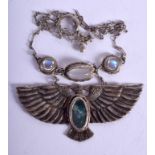 A RARE EGYPTIAN REVIVAL SILVER OPAL AND MOONSTONE NECKLACE. Pendant 6 cm x 5 cm.