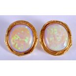 A LOVELY PAIR OF 18CT GOLD AND OPAL EARRINGS. 17.6 grams. 2 cm x 2.5 cm.