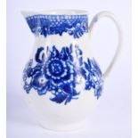 AN 18TH CENTURY LIVERPOOL SPARROW BEAK JUG with printed flowers and elaborate border. 9.5 cm high.