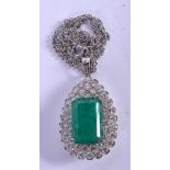 A VINTAGE 18CT GOLD AND EMERALD NEO CLASSICAL PENDANT. 15.2 grams. Pendant 2.5 cm x 3.75 cm.