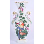 AN 18TH CENTURY CHELSEA TWO HANDLED VASE painted with exotic birds, gold anchor mark. 21 cm high.