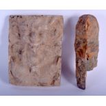 TWO LARGE SOUTH EUROPEAN CARVED TERRACOTTA FRAGMENTS possibly Roman. Largest 10 cm x 12 cm. (2)