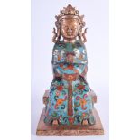 A CHINESE BRONZE CLOISONNE ENAMEL FIGURE OF AN BUDDHISTIC IMMORTAL. 30 cm x 14 cm.