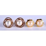 TWO PAIRS OF GOLD AND PEARL EARRINGS. (4)