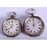 TWO ANTIQUE SILVER FOB WATCHES. (2)