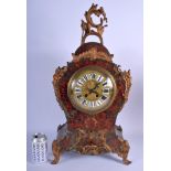 A LARGE ANTIQUE FRENCH BOULLE TORTOISESHELL MANTEL CLOCK decorated with foliage and vines. 60 cm x 3