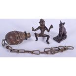 AN ANTIQUE INDIAN BRONZE BUDDHA together with others. (3)