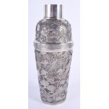AN EARLY 20TH CENTURY CHINESE SILVER OVERLAID COCKTAIL SHAKER decorated with dragons. 25 cm high.