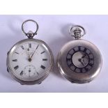 TWO VINTAGE SILVER POCKET WATCHES. Largest 5 cm wide. (2)