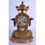 A 19TH CENTURY FRENCH SEVRES PORCELAIN BRONZE MANTEL CLOCK painted with figures. 34 cm x 15 cm.