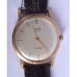 A BOXED 1960S 9CT GOLD ENICAR ULTRASONIC WRISTWATCH. 3 cm wide.
