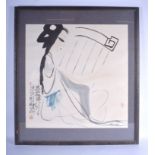 A 1950S CHINESE WATERCOLOUR INKWORK PANEL depicting a female. Image 68 cm x 68 cm.