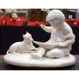 A FINE 19TH CENTURY ENGLISH MARBLE FIGURE OF A BOY AND CHILD by Joseph Gott (1786-1860) modelled upo