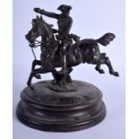 A 19TH CENTURY FRENCH BRONZE FIGURE OF NAPELON upon a turned wood base. 14 cm x 18 cm.