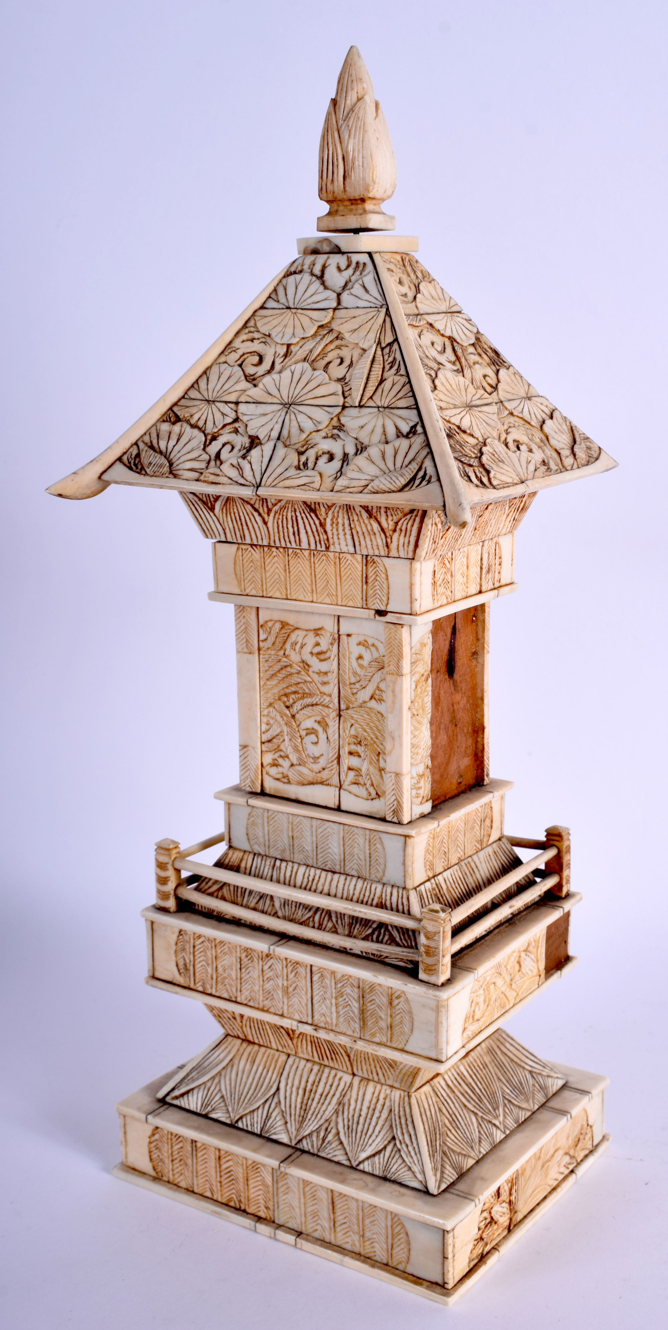 A 19TH CENTURY JAPANESE MEIJI PERIOD CARVED IVORY BUDDHISTIC PAGODA. 30 cm x 9 cm. - Image 2 of 3