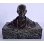 AN ANTIQUE SCOTTISH BUST OF A MALE upon a marble base. 21 cm x 21 cm.
