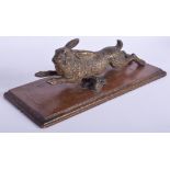 A 19TH CENTURY COLD PAINTED BRONZE HARE PAPER CLIP probably by Franz Xavier Bergmann. Bronze