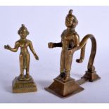TWO 18TH/19TH CENTURY INDIAN BRONZE BUDDHISTIC FIGURES. Largest 11 cm x 11 cm. (2)