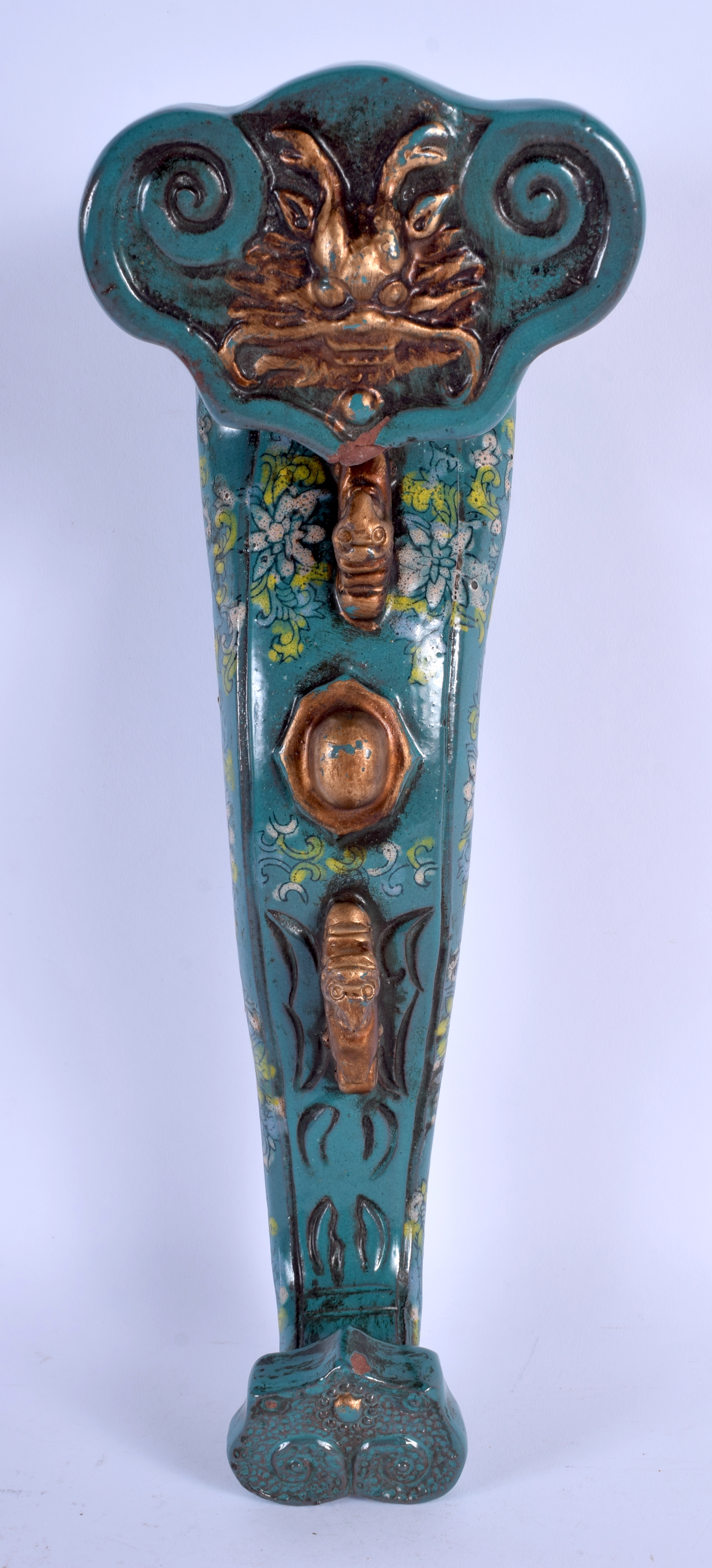 A CHINESE ENAMELLED POTTERY RUI SCEPTRE. 34 cm x 11 cm.