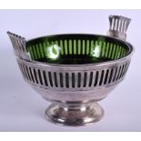 AN ART DECO SILVER PLATED OLIVE GREEN GLASS BOWL. 23 cm x 19 cm.