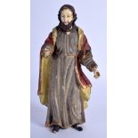 AN 18TH CENTURY CONTINENTAL IVORY AND LACQUERED WOOD FIGURE OF SAINT possibly Spanish-Filipino Schoo