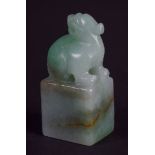 A 19TH CENTURY CHINESE CARVED JADEITE SEAL Qing. 3.25 cm x 1.5 cm.