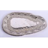 AN INDIAN WHITE METAL TRAY decorated with elephants. 499 grams. 45 cm x 28 cm.