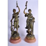 A PAIR OF ANTIQUE FRENCH SPELTER FIGURES Science & Art. Spelter 48 cm high.