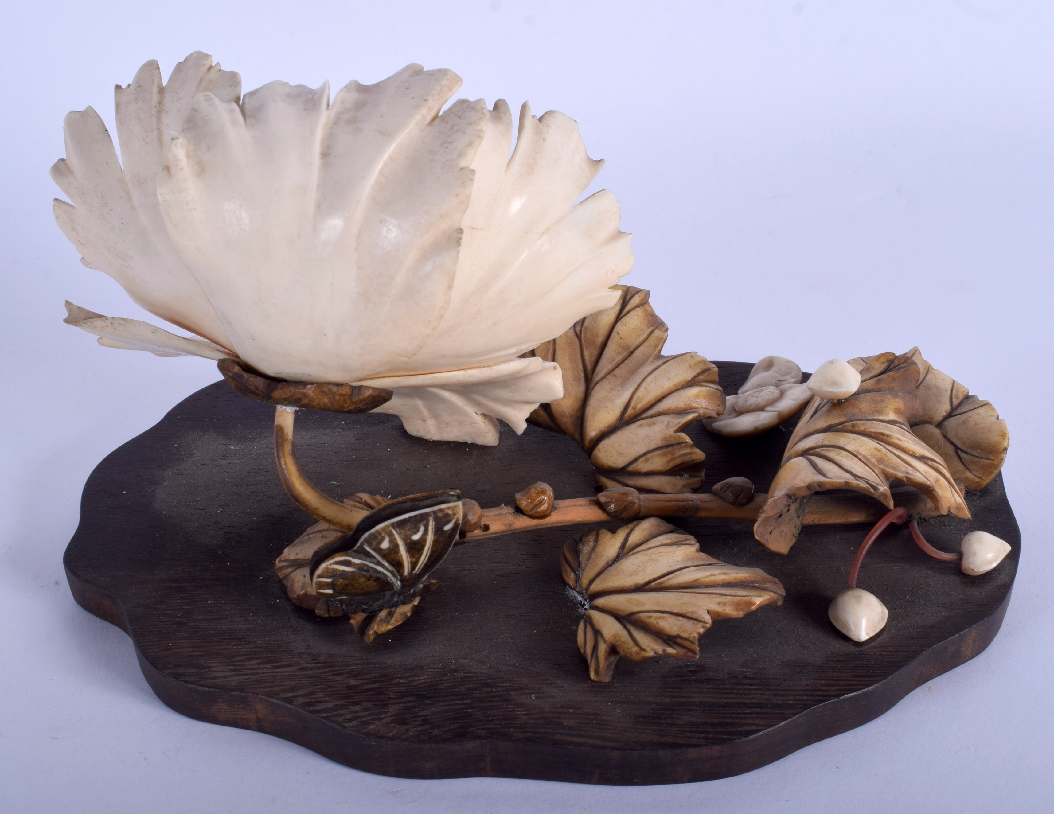 A 19TH CENTURY JAPANESE MEIJI PERIOD CARVED IVORY FLOWERS of naturalistic form. 19 cm x 12 cm. - Image 2 of 4