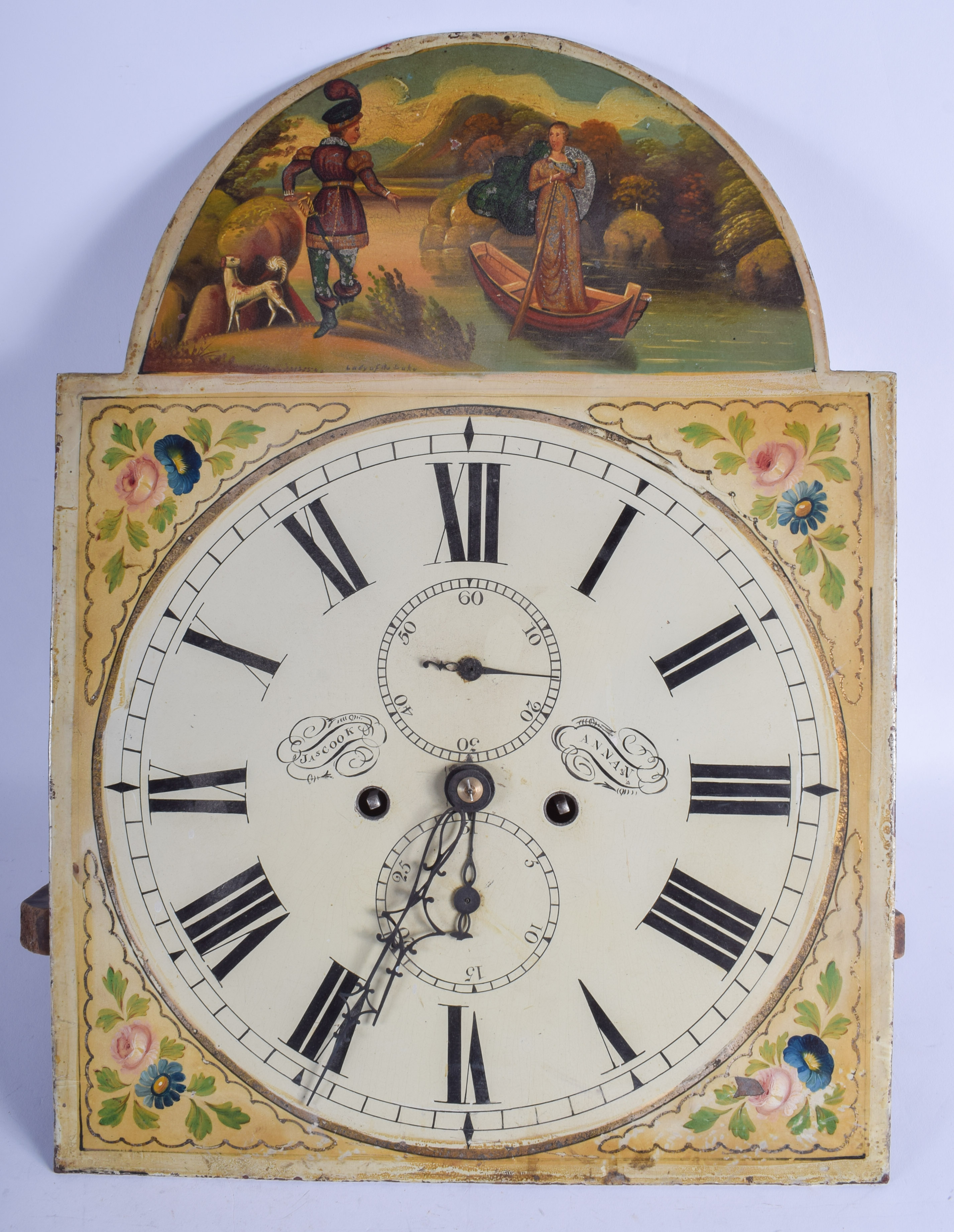 AN ANTIQUE LONGCASE CLOCK MOVEMENT. 48 cm x 37 cm.