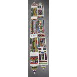 A VINTAGE AFRICAN BEADWORK HANGING PANEL depicting geometric motifs. 193 cm x 34 cm.