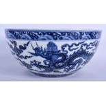 A LARGE CHINESE BLUE AND WHITE PORCELAIN DICE BOWL 20th Century. 26 cm diameter.