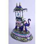 AN EARLY 20TH CENTURY INDIAN SILVER AND ENAMEL FIGURE OF AN ELEPHANT. 652 grams. 19 cm x 11 cm.